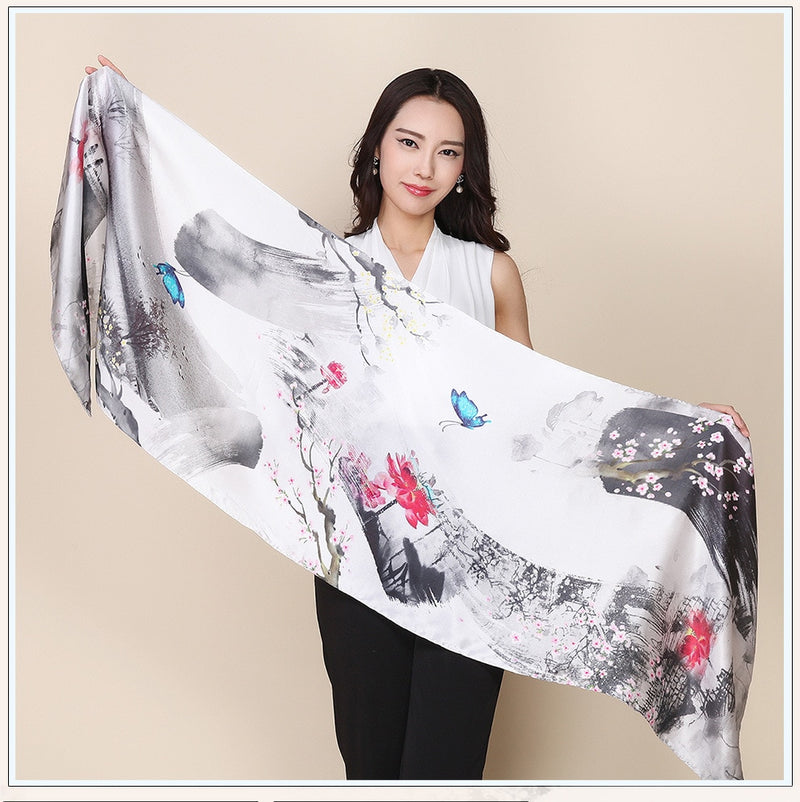 DANKEYISI 100% Natural Silk Scarf Women Silk Wraps Shawls and Scarves Hijabs Female Printed Beach Cover up Ladies Bandana 2019