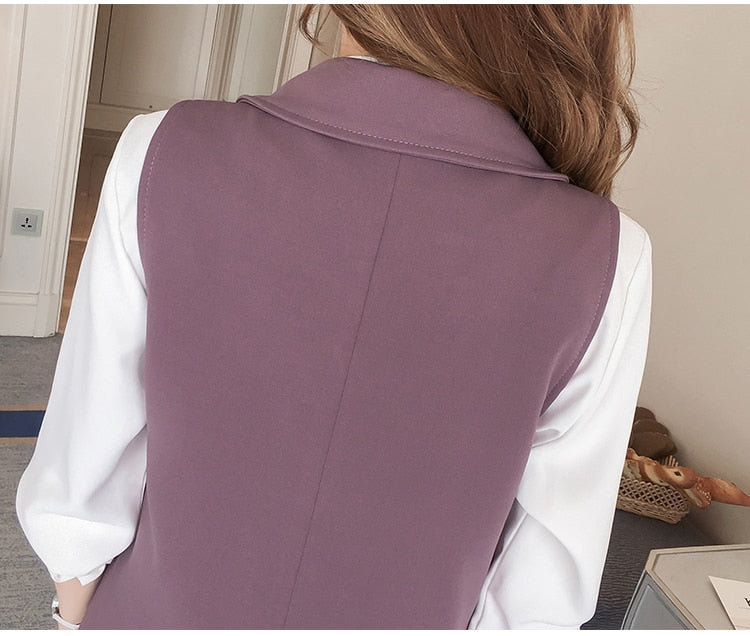 2022 New Spring Elegant Purple Women's Vest Office Lady Korean Long Sleeveless Jacket Fashion Slim Black Female Coat Veste Femme