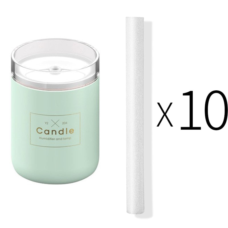 Candle Air Humidifier Portable Ultrasonic Silent Large Capacity USB Aroma Essential Oil Diffuser Home Car Office Purify Anion