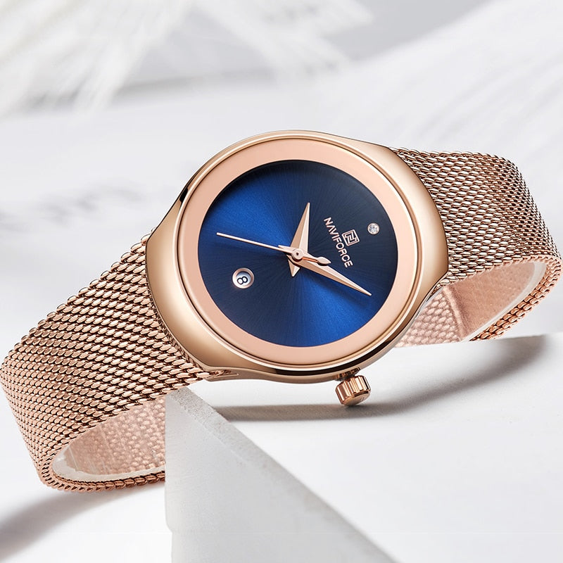 Relojes de marca de lujo NAVIFORCE para mujer, reloj de pulsera de cuarzo informal a la moda para mujer, reloj resistente al agua de acero inoxidable y oro rosa para chica