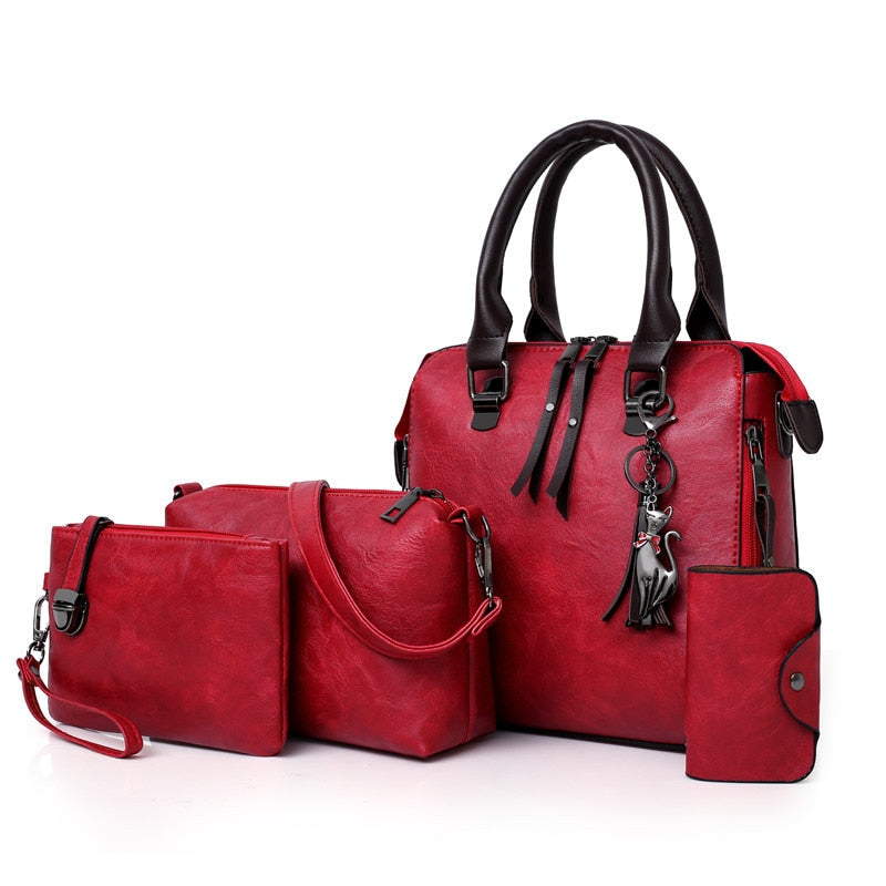 Nuevo 4 unids/set de bolsos de mano de alta calidad para mujer, bolsos de mensajero de hombro de cuero PU para mujer, bolsos compuestos, bolso de mano, bolsa femenina