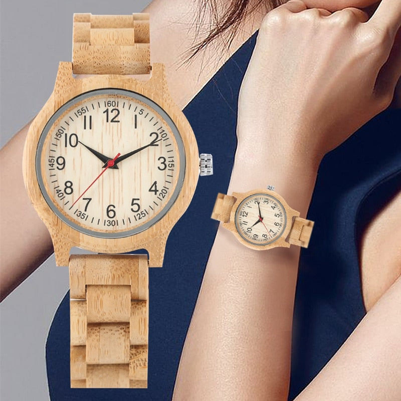 Women Wood Watch Natural All Bamboo Wood Clock Watches Top Brand Luxury Quartz Ladies Dress Watch Wooden Bangle as Best Gifts