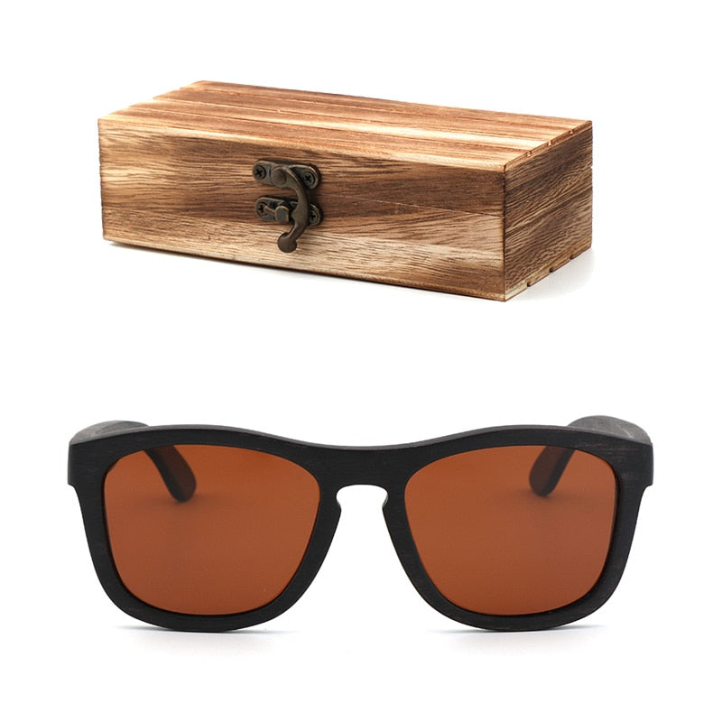 Retro-Männer polarisierte Frauen-Sonnenbrille Schwarzes Holz Kinderpaar-Sonnenbrille handgefertigt UV400 Mit Bambus-Holzkiste