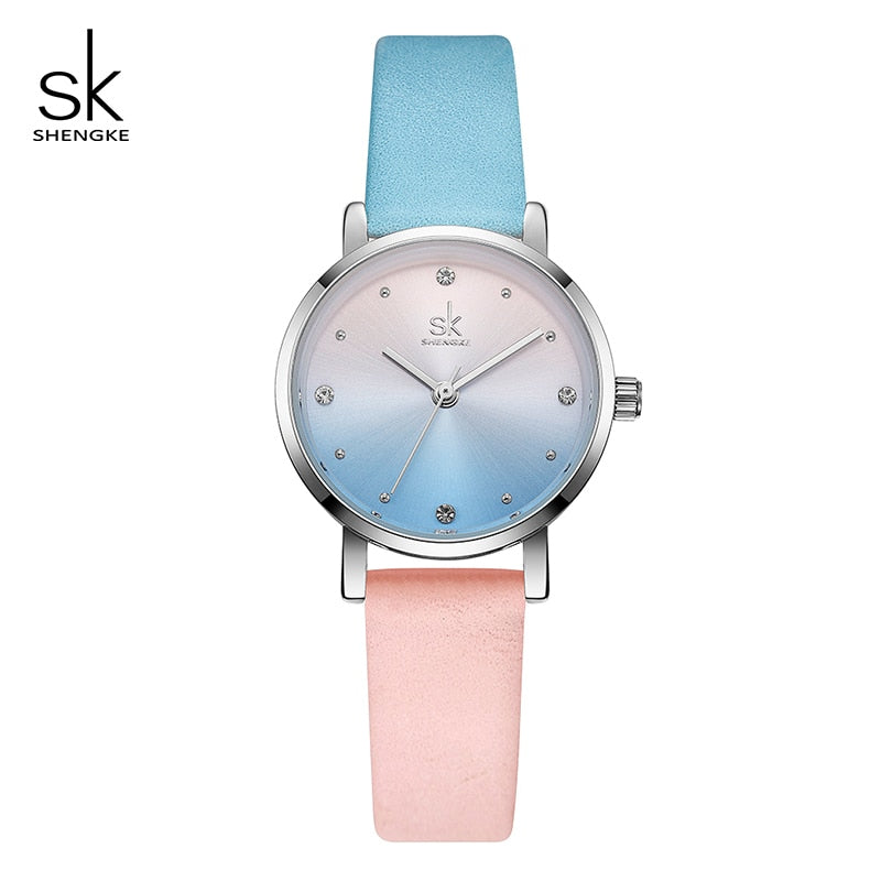 Relojes de cuero de Color creativo Shengke, reloj de cuarzo para mujer, reloj femenino SK, reloj de pulsera para mujer, reloj para mujer