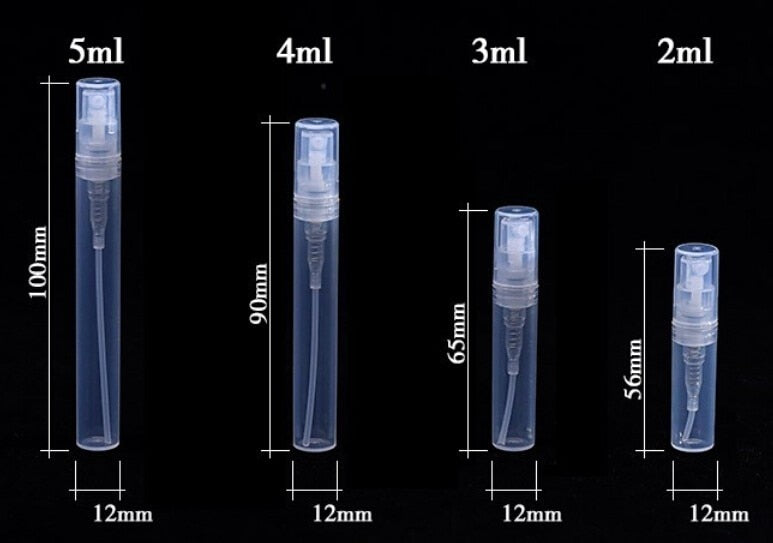100 unids/lote 2ml 3ml 4ml 5ml pequeños envases de plástico redondos botellas de Perfume atomizador envases cosméticos vacíos para muestra