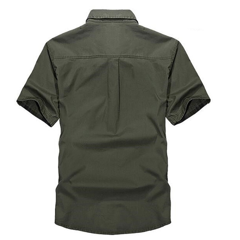 AFS ZDJP hombres 2018 nuevo verano hombres sólido militar manga corta camisas algodón transpirable Chemise homme suelta ejército camisa