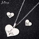 Jisensp Ecg Heartbeat Necklace Love Heart Necklaces Pendants for Women Gold Stainless Steel Jewelry Earrings Doctor Accessories