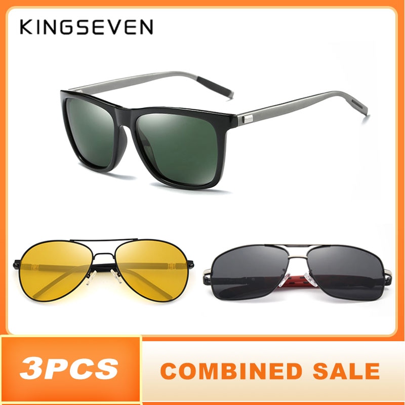 3 uds venta combinada KINGSEVEN gafas de sol polarizadas para hombres visión nocturna gafas de sol de moda para hombres gafas de conducción cuadradas