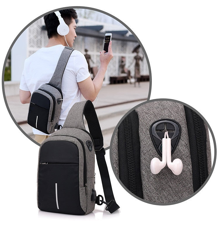 Fengdong small usb charge shoulder bag men messenger bags male waterproof sling chest bag boy travel bagpack men cross body bags