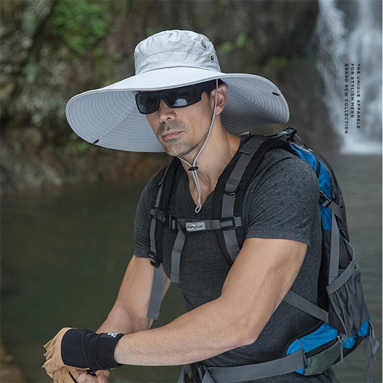 Sombrero de sol de ala ancha de 16cm de largo, sombrero de Safari transpirable para hombres y mujeres, sombrero Boonie de verano, gorra de protección UV, senderismo, pesca, sombrero de cubo para la playa