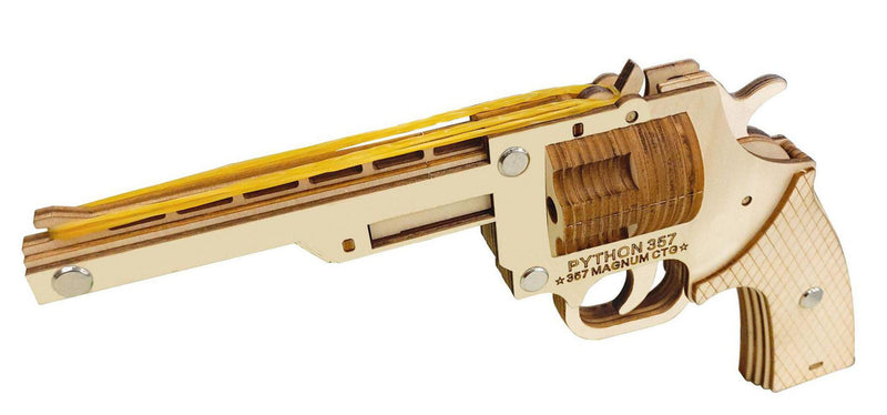 Halbautomatisches Gummibandschneiden 3D-Holzpuzzle-Pistole Woodcraft-Bausatz Revolver-Holzspielzeug Holzschieß-Spielzeugpistolen Jungen