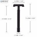 Qshave IT Matte Black Steel Coating Safety Razor Long Handle Butterfly Open Classic Safety Razor 11.4 x 4.3 weishi with 5 blades
