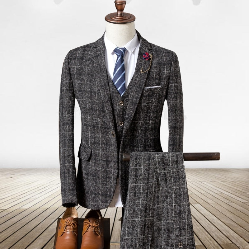 (Jacke + Weste + Hose) 2019 Slim Suit für Herren, High-End-Business-Plaid-Anzugjacke, Herren-Hochzeitsbankettkleid dreiteilig