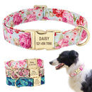 Personalisiertes florales Hundehalsband, individuell, klein, mittel, Hunde-Haustier-ID-Halsband, Blumendruck, Nylon, großes Hundehalsband, graviert für Pitbull