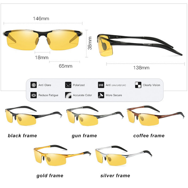 Aluminum Magnesium Photochromic Sunglasses Polarized Night Vision Glasses Men Oculos Driver Yellow Driving Glasses gafas de sol