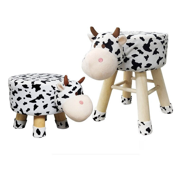 Multi-Style Handgemachter Tierstuhl Holz Kinderhocker Schuhe Sofa mit Plüsch-Cartoon-Abdeckung Gehobener Erwachsener Babystuhl Kleine Bank