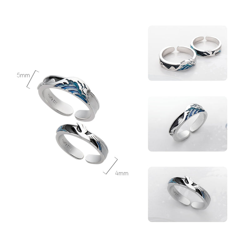 Thaya Flying Bird Wave Ring s925 Silver Blue Drop Oil 3D Wave Couple Rings for Women Elegant Irish Fine Jewelry Lovers&