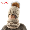 Gorro con bufanda para mujer, gorro de lana cálido en el interior, gorro de invierno para niñas, gorro con pompón de piel de visón Real, gorros de punto para mujer, 2021