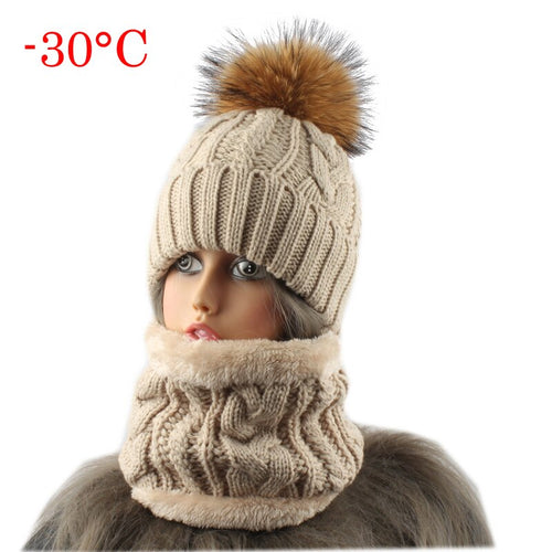 2021 Womens Hat With Scarf Warm Fleece Inside Beanie Girls Winter Cap For Women Real Mink Fur Pompom Hat Female Knitted Caps