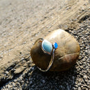 Anillos de Larimar Natural fino, anillo de hojas, anillos de mujer Larimar, joyería de ópalo azul, joyería de plata de ley 925, anillos de boda Larimar