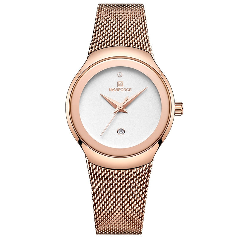 Relojes de marca de lujo NAVIFORCE para mujer, reloj de pulsera de cuarzo informal a la moda para mujer, reloj resistente al agua de acero inoxidable y oro rosa para chica