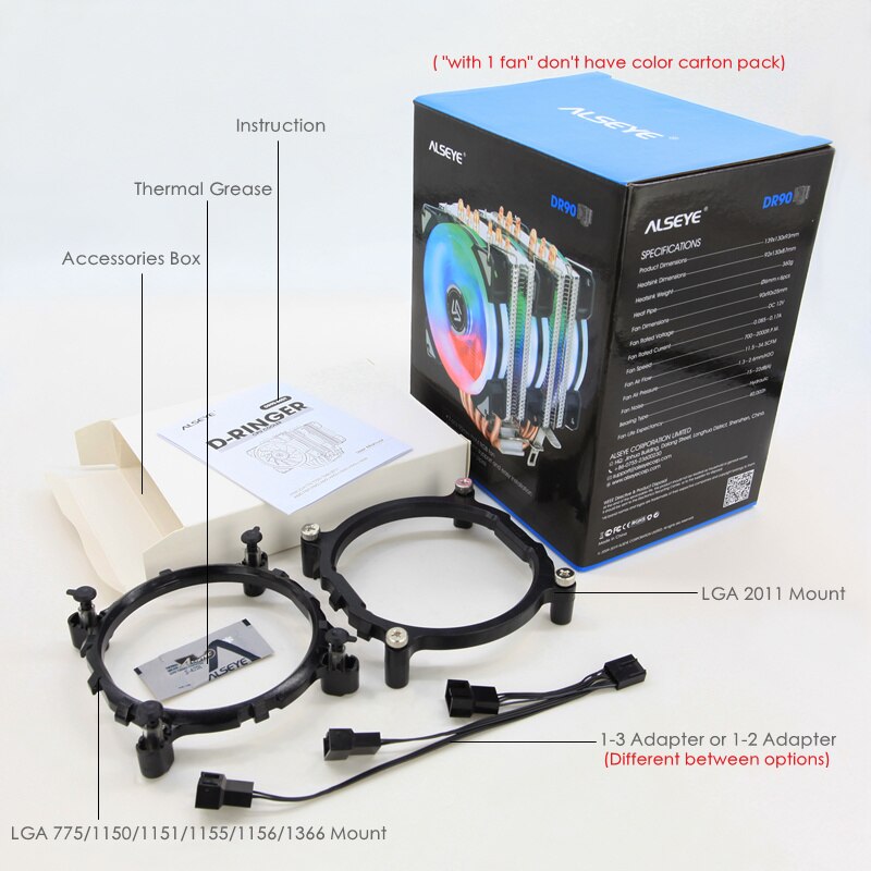 ALSEYE DR-90 CPU Cooler 6 Heatpipe with RGB 4pin CPU Fan High Quality CPU Cooling New Arrival support LGA775/115X/1200/1366/2011