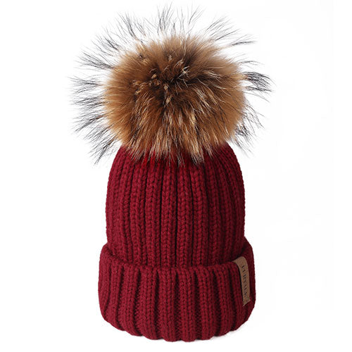 Gorro con pompón de piel auténtica Furtalk, gorro tejido de invierno para mujer, gorro con pompón de mapache grande y cálido para mujer