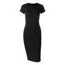 Knitted Cotton Long Autumn Dress Women Fashion O-Neck Short Sleeve Office Ladies Winter Dress Casual Pencil Vestidos Party Robe