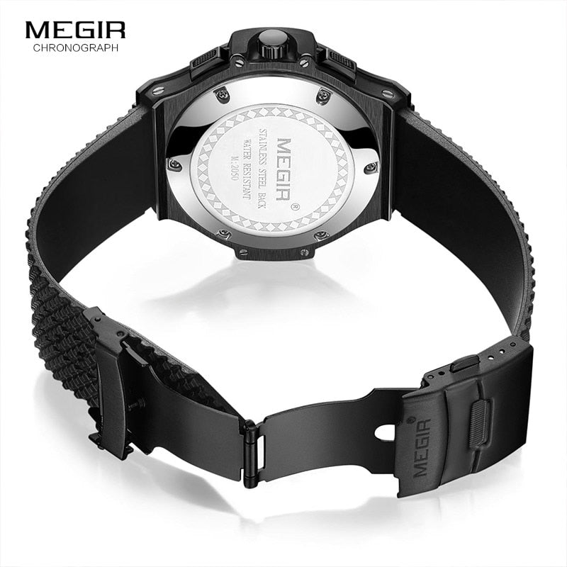 Relojes de pulsera de cuarzo con cronógrafo deportivo militar para hombre, cronómetro militar de silicona negra, reloj Masculino 2050G