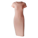 Knitted Cotton Long Autumn Dress Women Fashion O-Neck Short Sleeve Office Ladies Winter Dress Casual Pencil Vestidos Party Robe