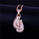 Boxing Gloves Pendant Necklace & Pendant Gold Color Iced Cubic Zircon Men's Hip Hop Jewelry