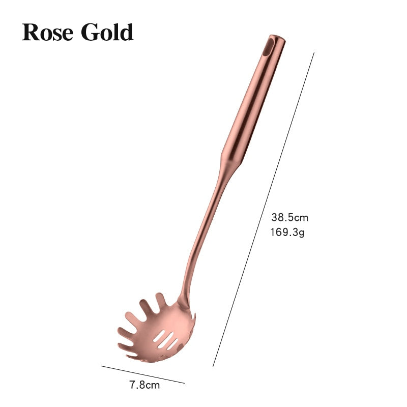 Küchenutensilien aus Edelstahl in Roségold, Kochwerkzeuge, Kochgeschirr-Set, Pfannenwender, Löffel für Restaurant-Geschirr-Set, Utensilien