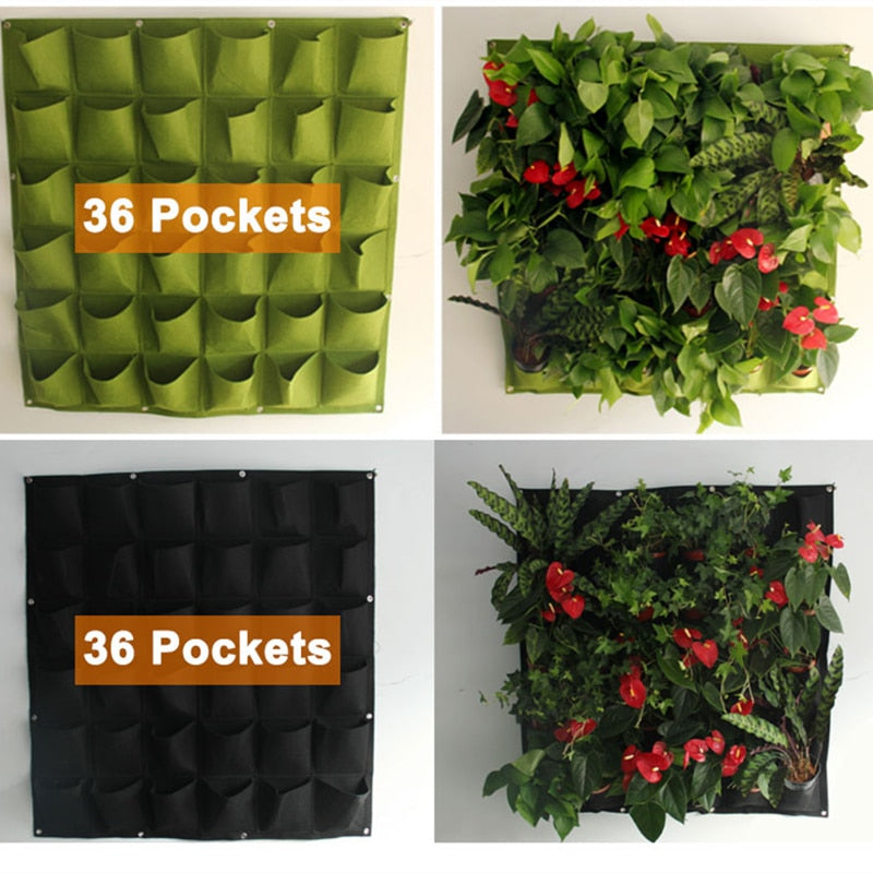 Bolsas de plantación para colgar en la pared, 24 bolsillos de tamaño, bolsa de cultivo verde, jardinera Vertical, bolsa de bonsái para vida vegetal y jardín, suministro de flores para el hogar