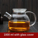 1000ml/1800ml Glass Kettle Water Jug Heat Resistant Flower Teapots with Bamboo Lid Stainless Steel Cover Clear Juice Container