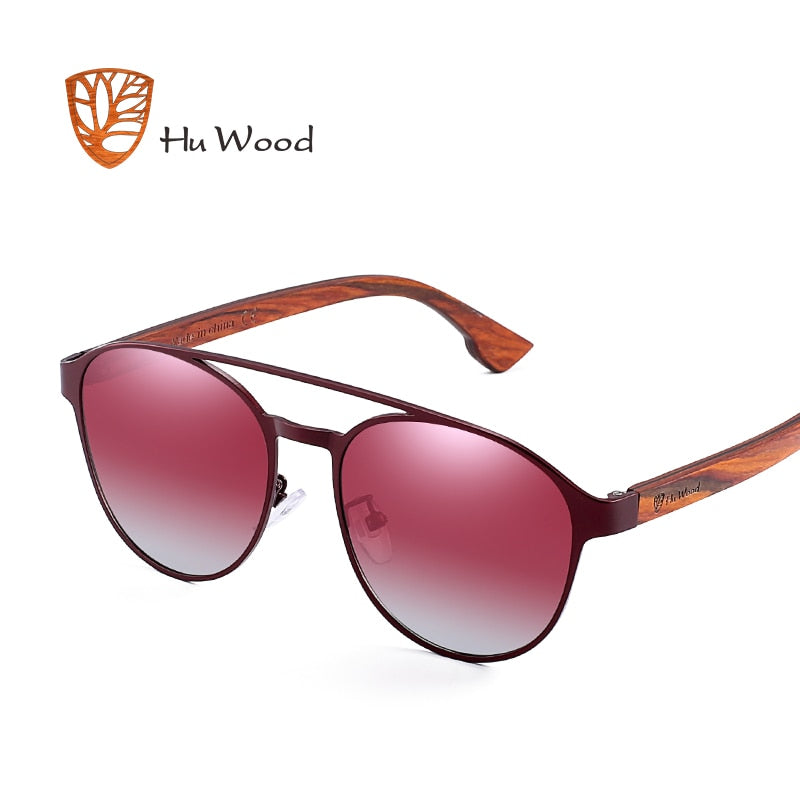 Gafas de sol polarizadas de madera HU, bisagra de resorte de madera, marco de acero inoxidable, gafas de sol para mujer para hombre, lentes con protección UV400 GR8041