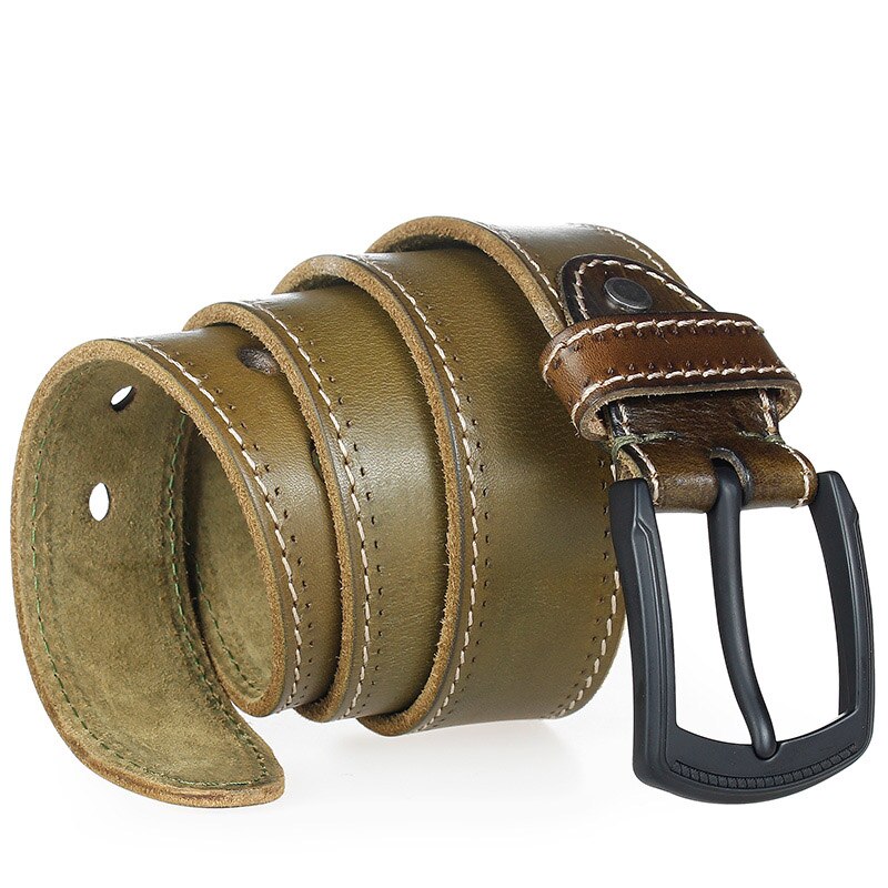 MEDYLA brand mens belt high quality natural genuine leather belts for men hard metal matte black pin buckle real leather belt