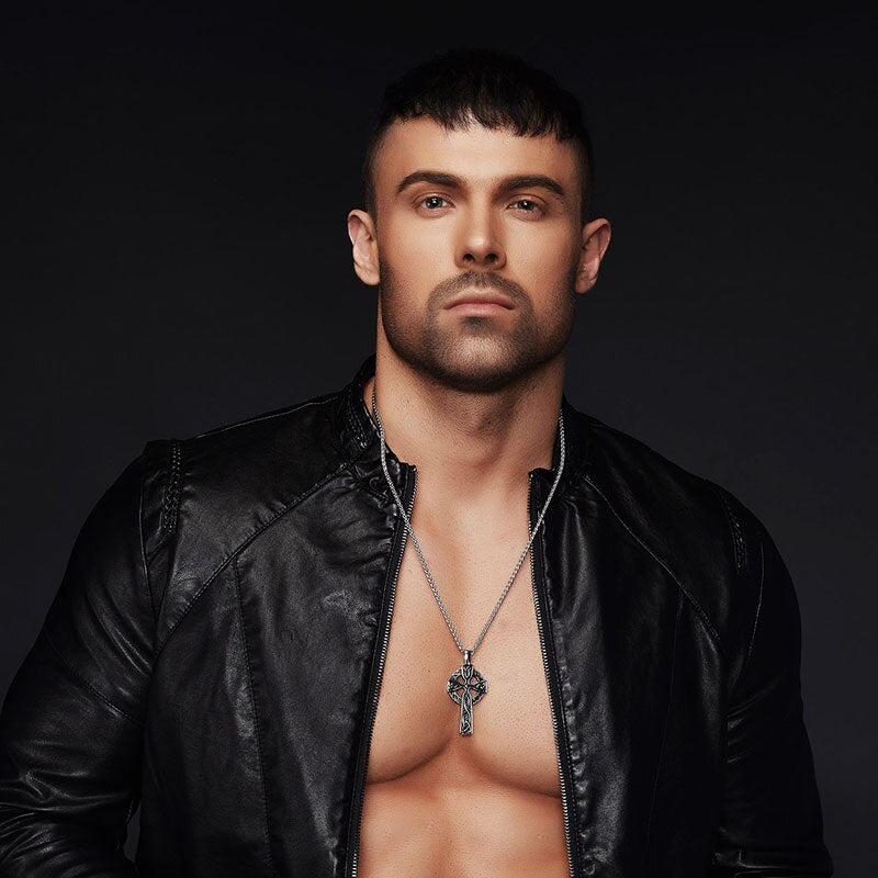 U7 Cross Irish Knot Necklace for Men Stainless Steel Triquetra Viking Triple Horn Of Odin Jewelry Necklace &amp; Pendant P754