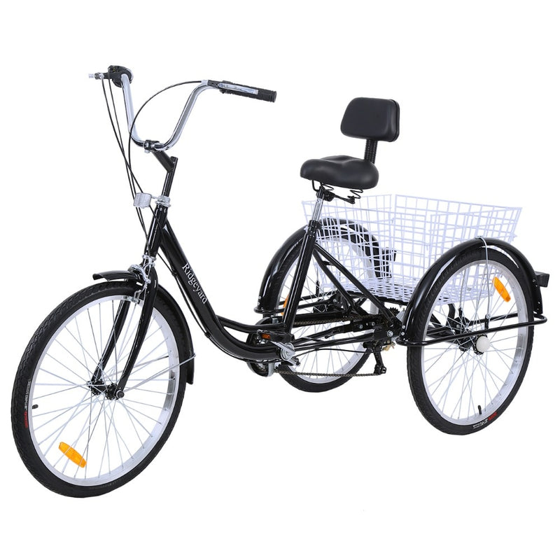 Ridgeyard 26" 24" Inch Adult Tricycle Shopping Cargo 7-Speed Bicycle Three Wheel Bike Trike With Basket Cart Backrest Support