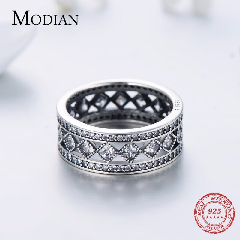 Modian New Style Classic Real 925 Sterling silver Square Ring Fashion Wedding Luxury jewelry Sparkling CZ Women Valentine&