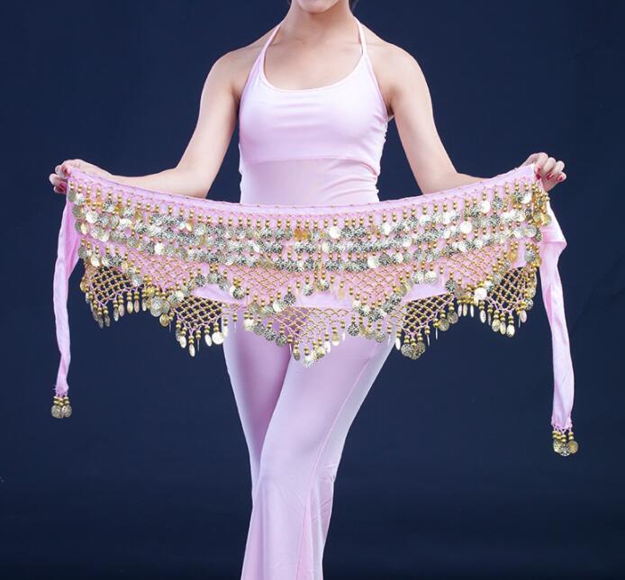 Günstige Dancewear Frauen Praxis Kleidung Dreieck Hüfttuch Bunte Strass verstellbare Passform 300 Goldmünzen Bauchtanz