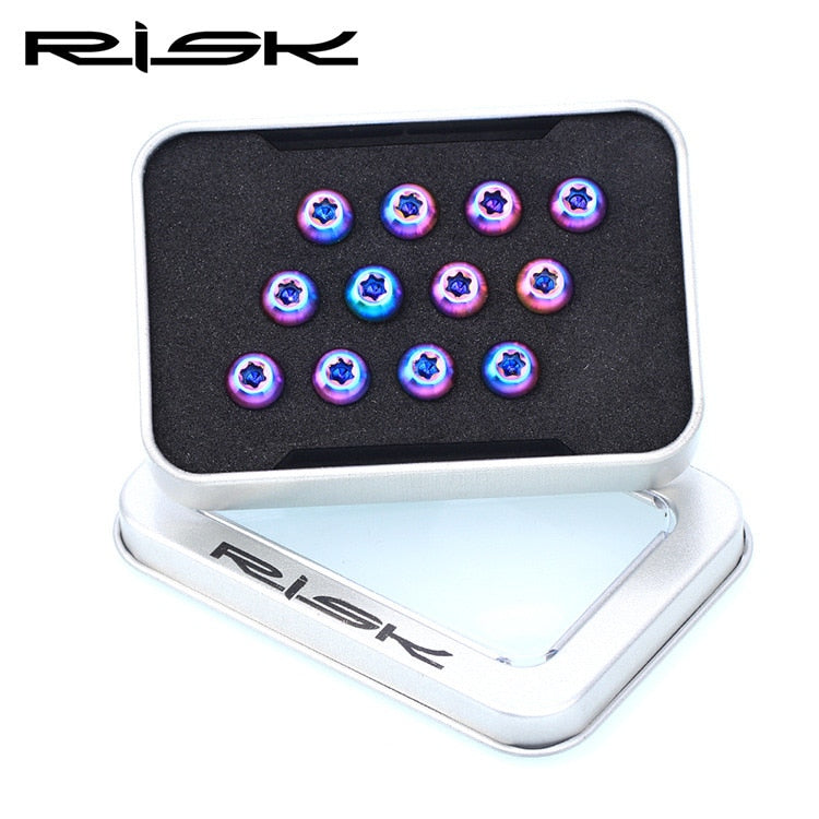 RISK 12 Uds M5 * 10MM bicicleta disco freno Rotor pernos de fijación TC4 titanio bicicleta MTB bicicleta ultraligero freno tornillo ciclismo accesorios