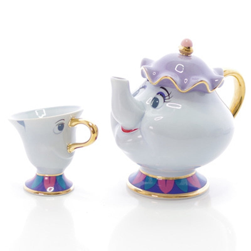 Werbung! Cartoon Beauty And The Beast Teeset Mrs Potts Teekanne Chip Tasse Zuckerdose Cogsworth Pot Kaffee Geburtstag Weihnachtsgeschenk