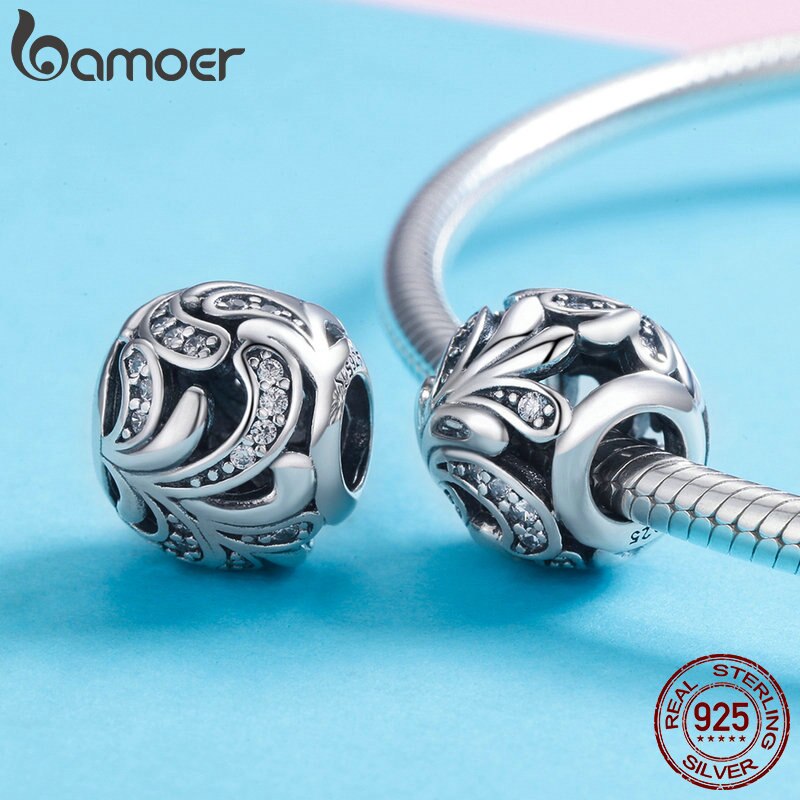 BAMOER Genuine 925 Sterling Silver Blooming Flower Dazzling CZ Charm Beads fit Women Charm Bracelets Bangles DIY Jewelry SCC742