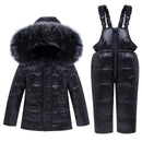 Winter Children Ski Suit Windproof Warm Boys Clothing Set Jacket+Overalls Boys Clothes Set 0-4 Years Kids Snow Suits Real Fur