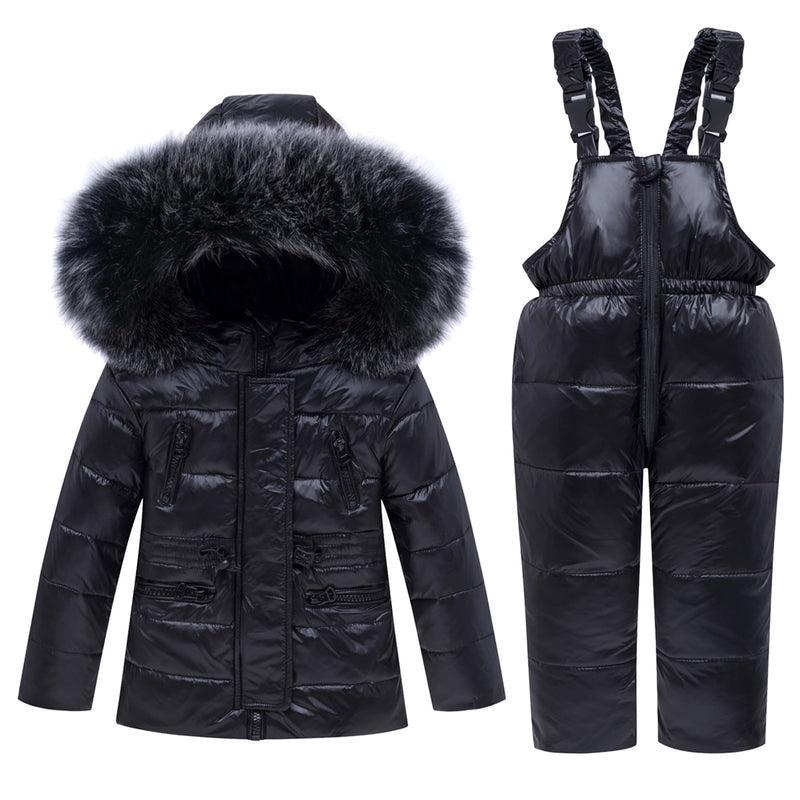 Winter Children Ski Suit Windproof Warm Boys Clothing Set Jacket+Overalls Boys Clothes Set 0-4 Years Kids Snow Suits Real Fur