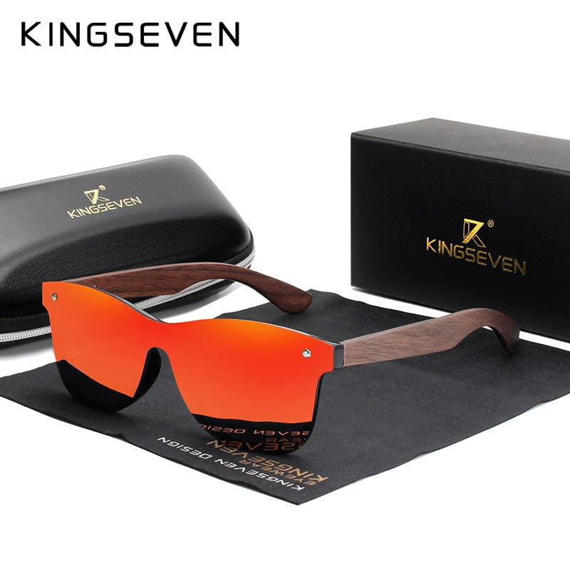 KINGSEVEN 2021 Luxury Walnut Wood Sunglasses Polarized Wooden Brand Designer Rimless Mirrored Square Sun Glasses For Women/Men