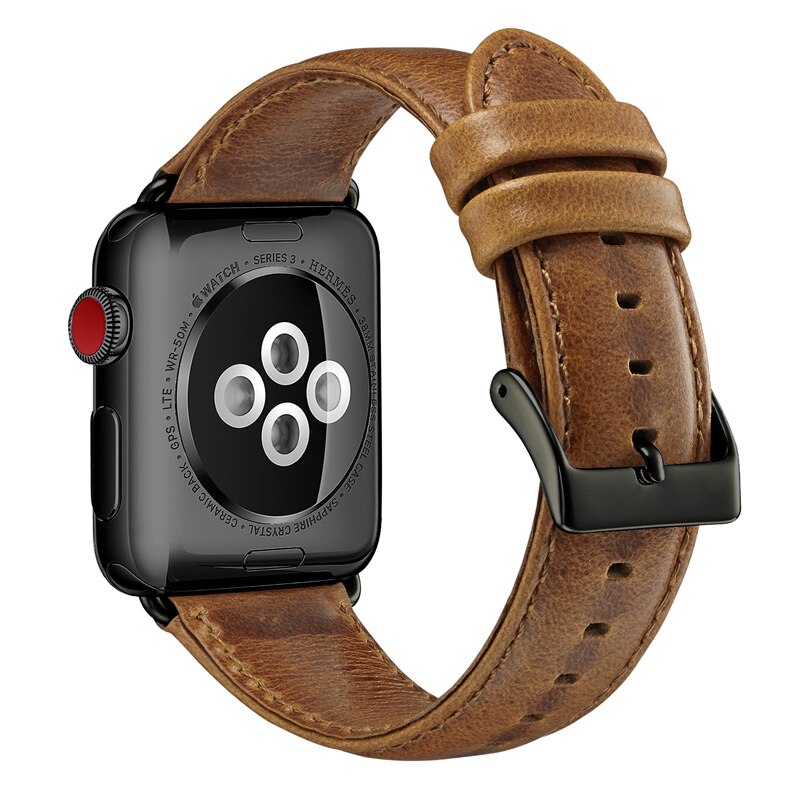 Red Brown Genuine Leather strap For Apple Watch Band 42 mm 44 mm Viotoo Fashion Men WatchStrap Band For iWatch Watchband