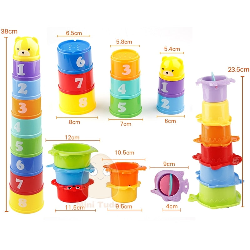Stack Cup Educational Baby Toys Rainbow Color Figures Folding Tower Funny Puzzle Piles Stacking Cup Letter Toy Kids Water Toys