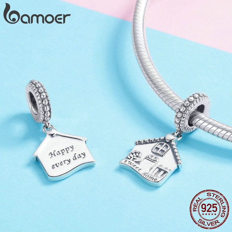 BAMOER Authentic 100% 925 Sterling Silver Sweet Home Pendant House Shape Charms fit for Women Bracelets DIY Jewelry Gift SCC913