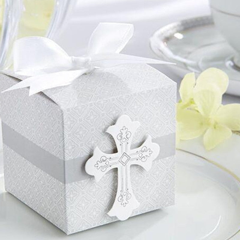 first Communion cross candy box Christening baby shower wedding party bomboniere wrap holders with ribbons